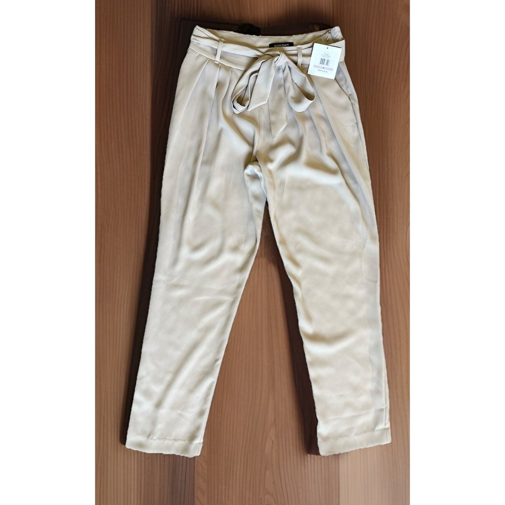 NWT Ellen Tracy Fawn Crepe Pleated Front Belted Straight Leg Pants Womens Size 6